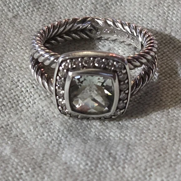 David Yurman Petite Albion Ring in Prasiolite & Diamonds, SS, Size 5.5 - Picture 9 of 13
